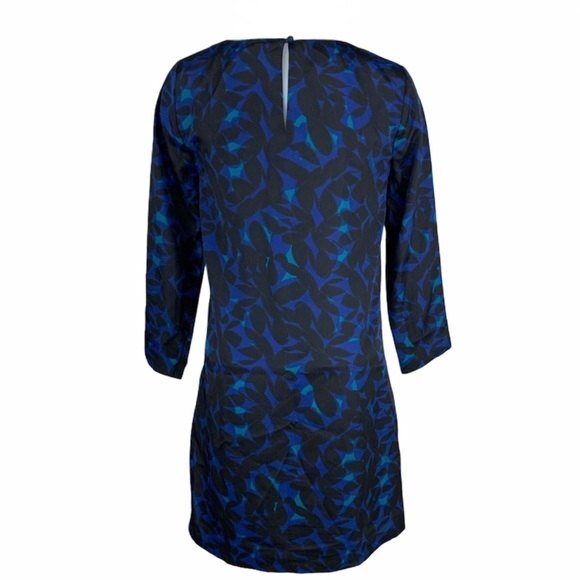 J. Crew Blue & Black Printed Three Quarter Sleeve Gallery Shift Mini Dress - Picture 2 of 11